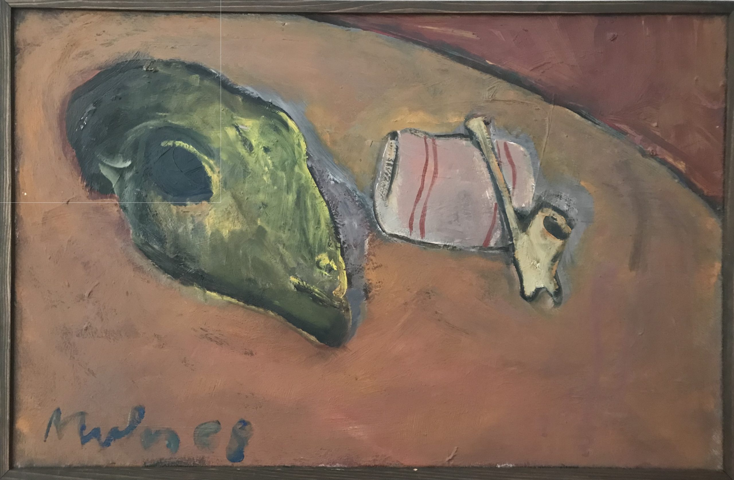 Gotthard Muhr, Stillleben mit Pfeife, 1968, Öl auf Leinwand, 45 x 69 cm